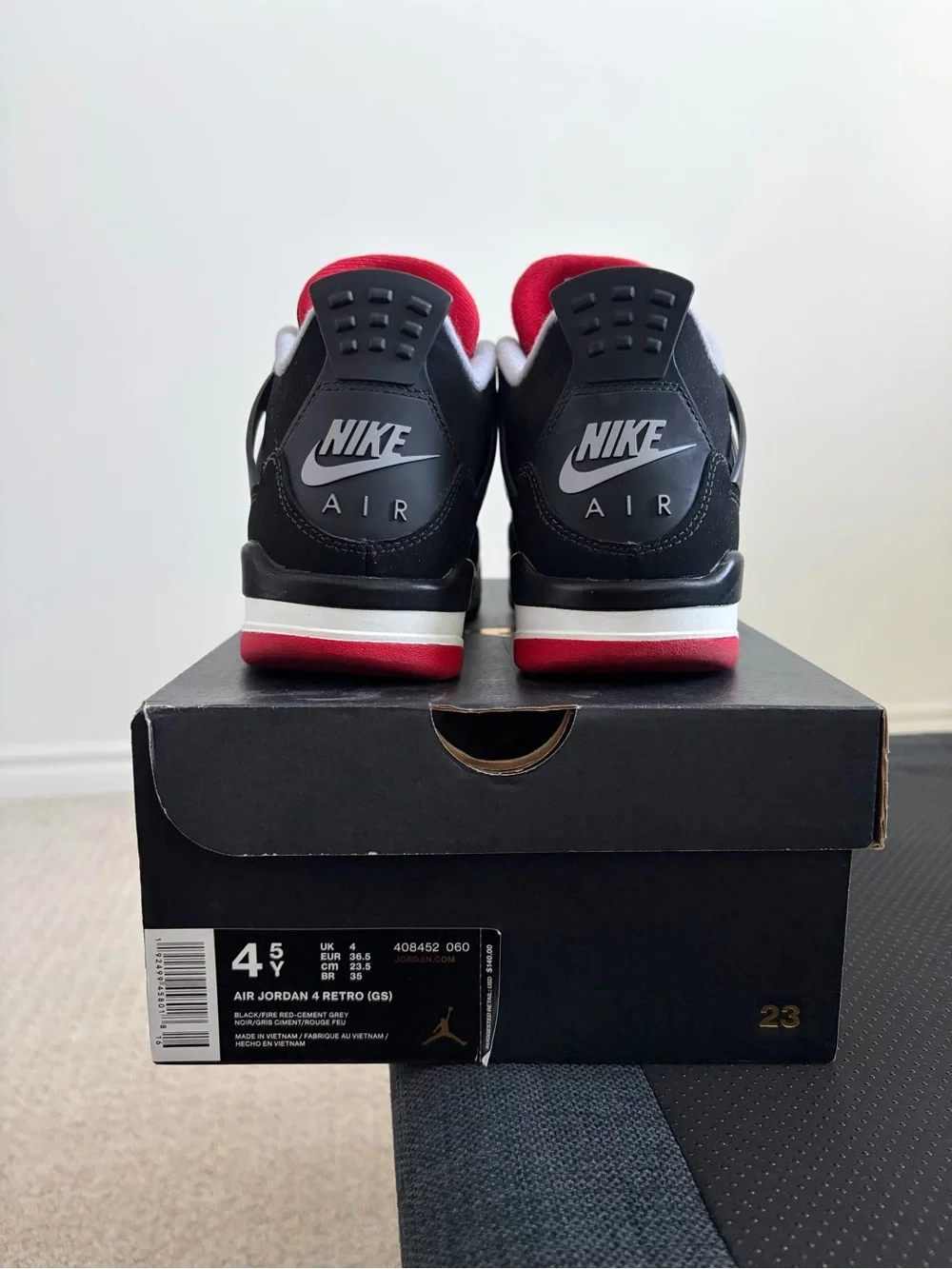 Air Jordan Retro Black/Red “Bred” 4 Size 4.5Y